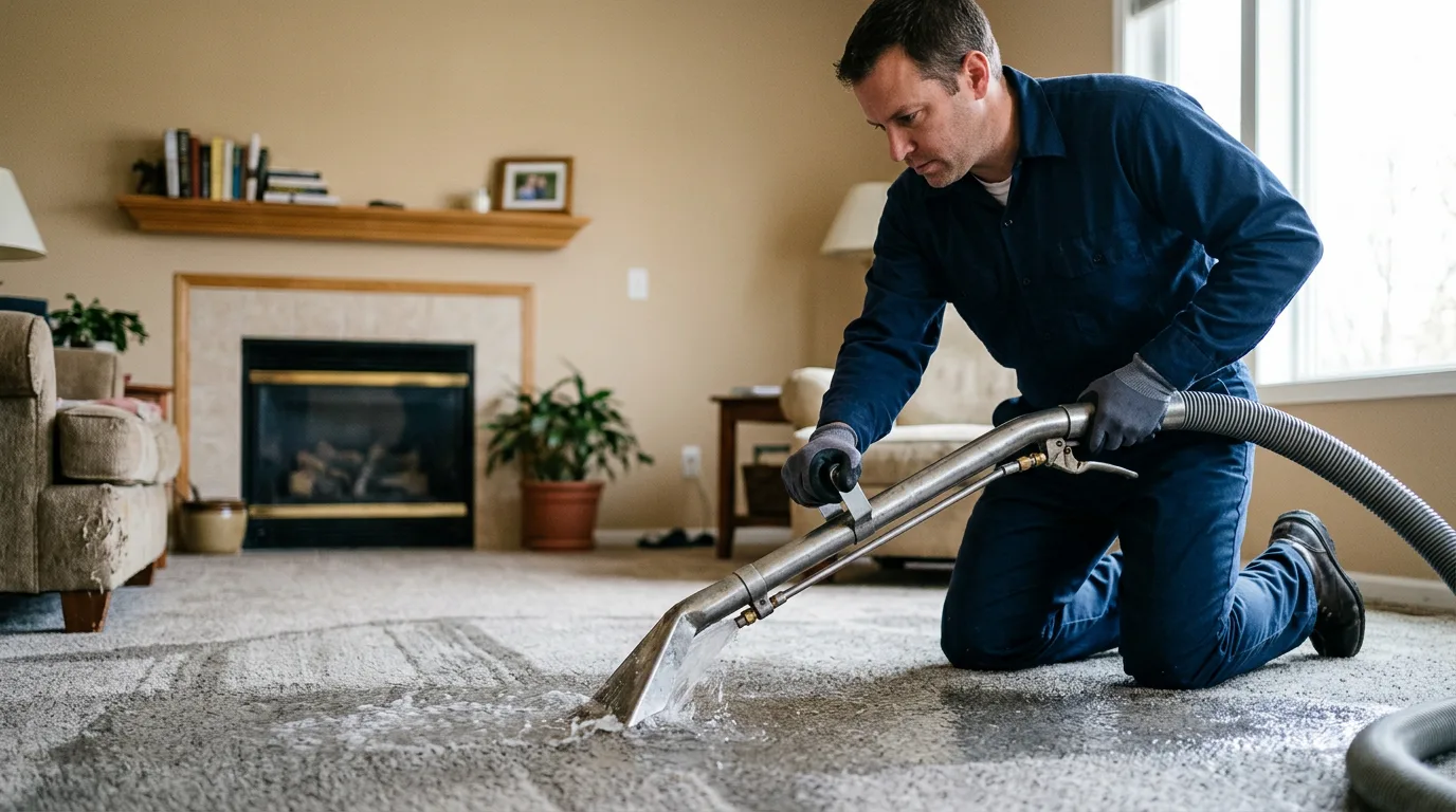 Water damage restoration technician working near Sandborn, IN